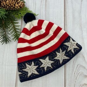 Vintage Made in Italy Wool Winter Beanie Hat Patriotic Stars and Stripes OS